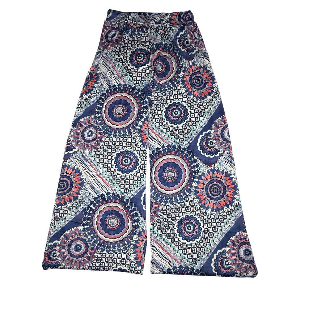 Accent accessories Sz M/L medallion magic Pallazo Pants Wide leg Blues | NWOT ￼